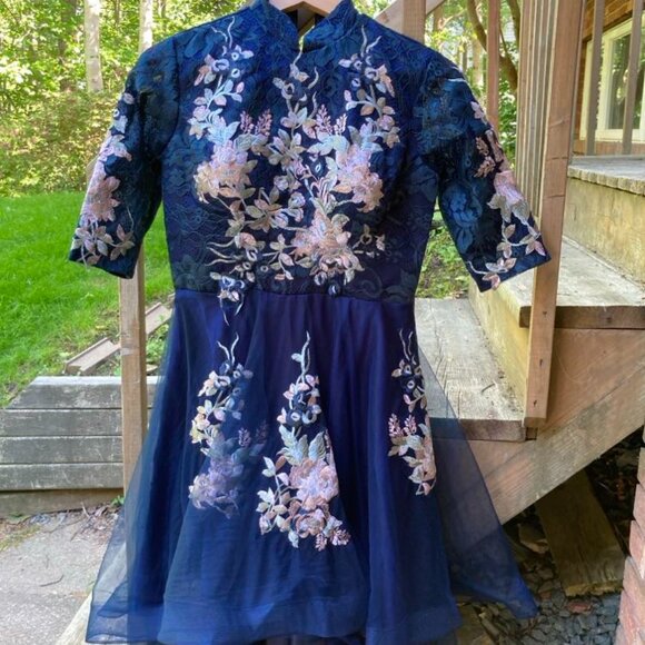 Embroidered Lace Party Dress - Picture 1 of 8